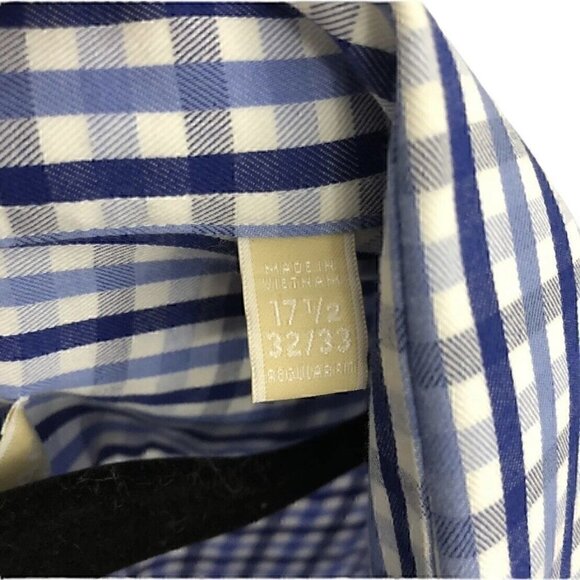 Michael Kors Mens Blue White Gingham Check Button-Front Shirt SZ 17.5 / 32 33 - Picture 6 of 6